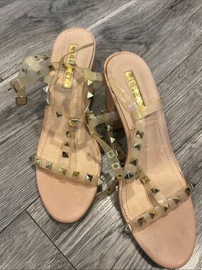 Liliana Nude Pink Studded Clear-Strap Heeled Sandals